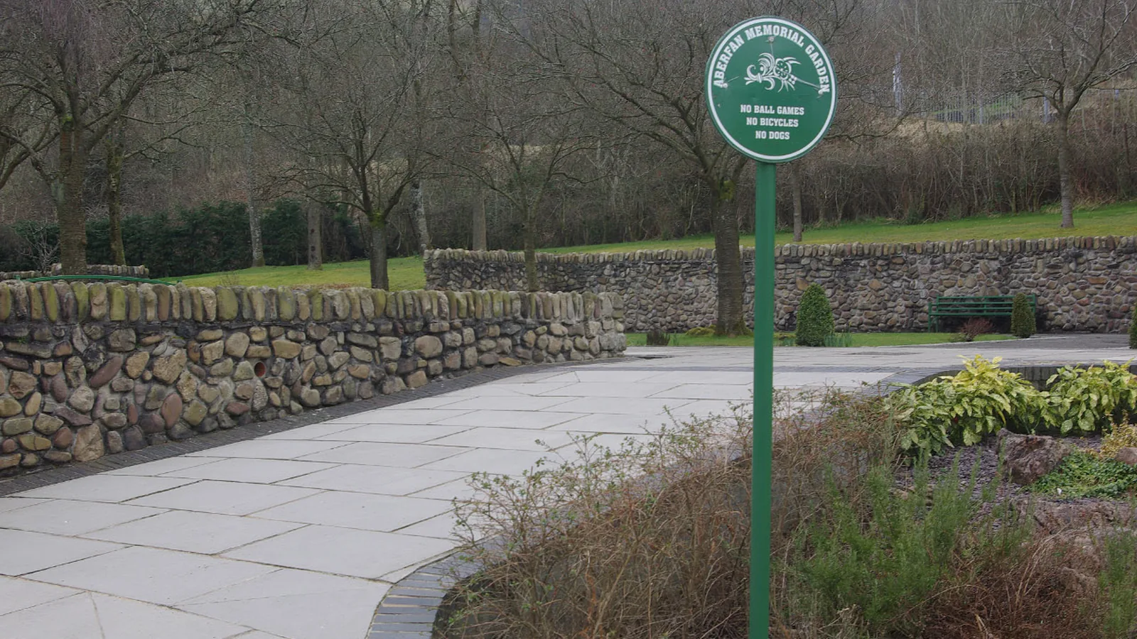 The Aberfan Memorial Garden, a landscaped garden with pathways and plantings