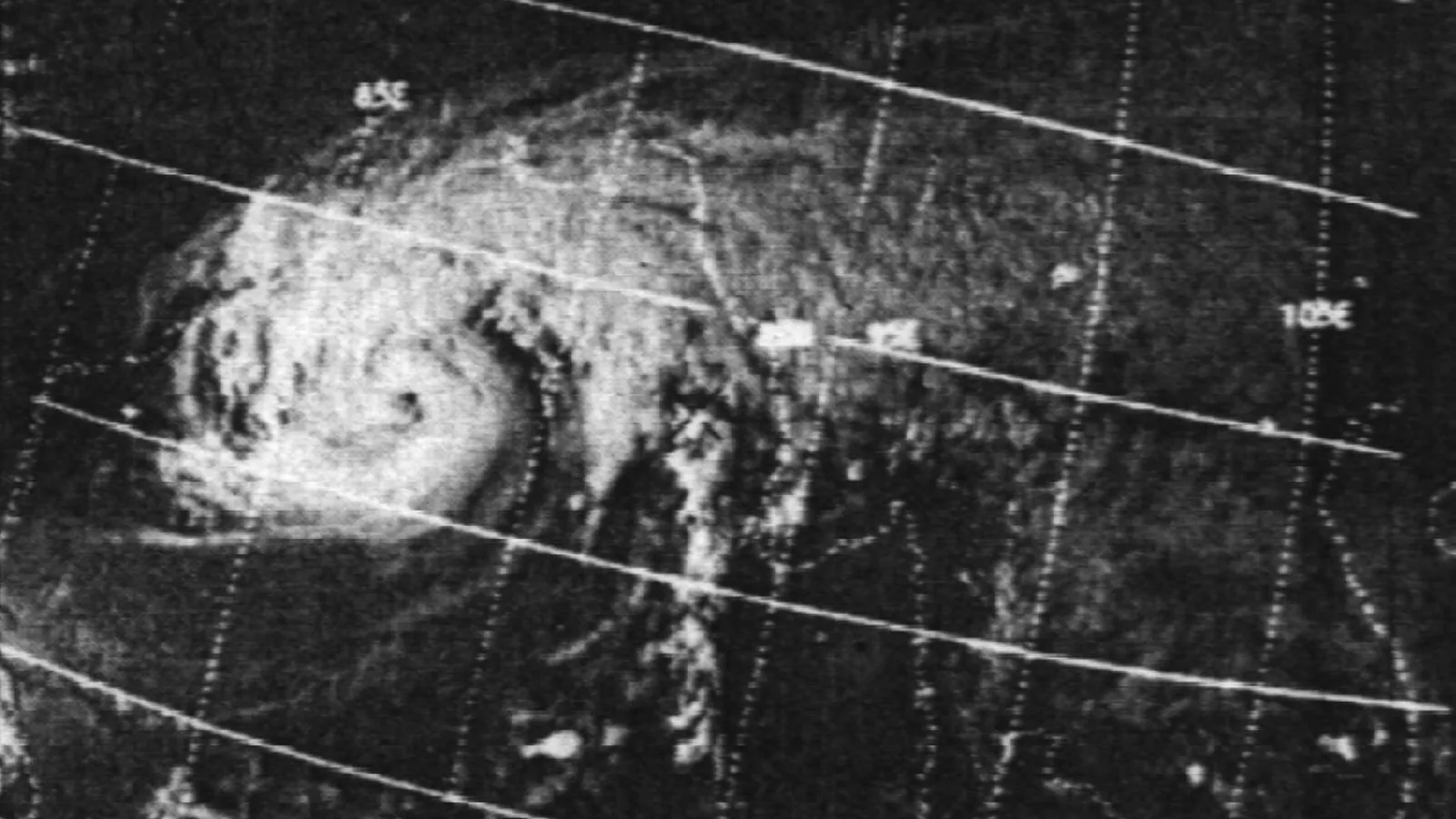 a satellite photograph of a large spiral storm system over the Bay of Bengal