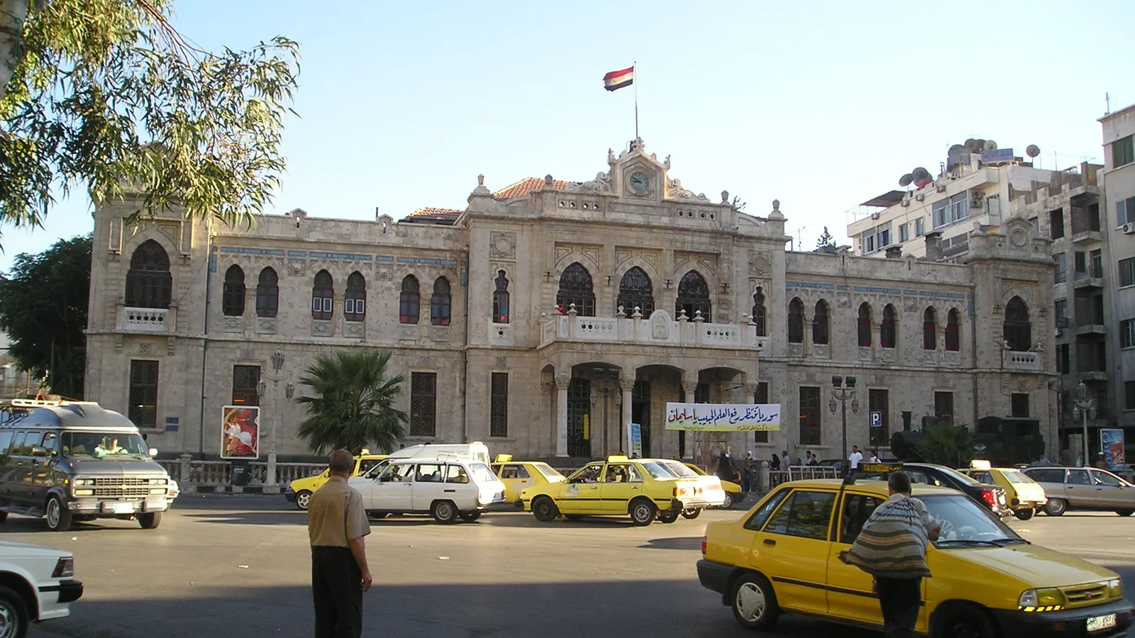 Exterior of the stone Hejaz railway station building in Damascus, the line's starting point
