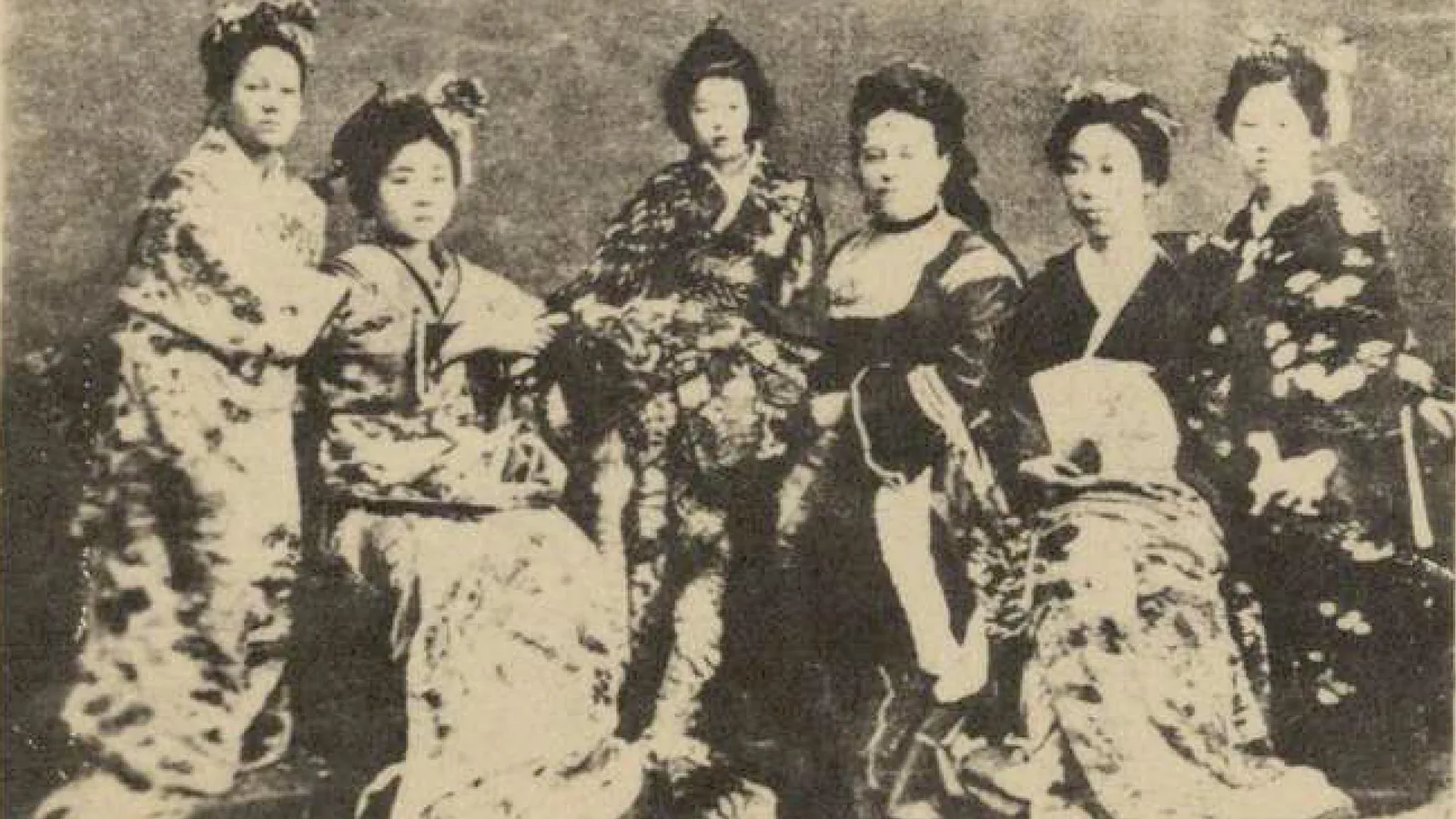 Group portrait of five young Japanese women who traveled to the US to study, 1872