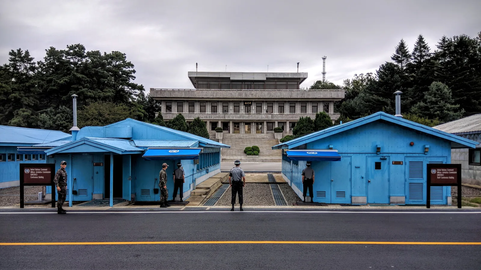 View across the Joint Security Area buildings toward North Korea