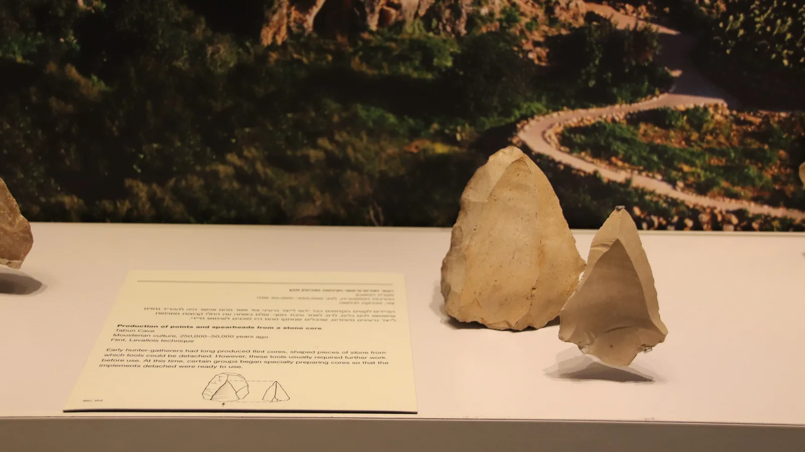 Flat flint stone core surrounded by pointed flint flakes and blades