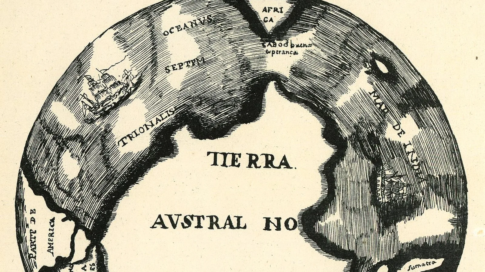 Manuscript pen sketch map labelled Terra Austral, showing a coastline attributed to Quiros's voyage