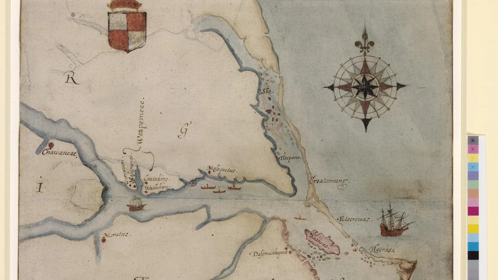 John White's watercolour map of the Virginia and Carolina coast