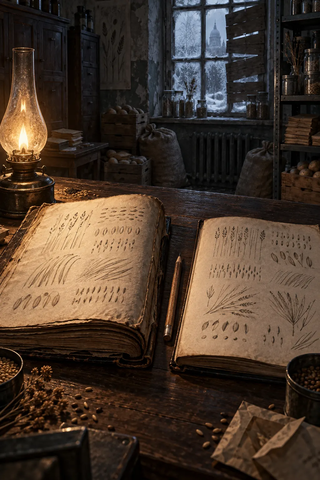 Reconstruction: two ledgers side by side with illegible writing