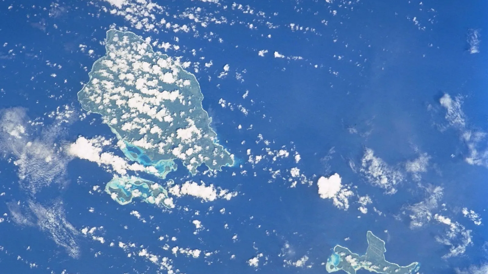 Satellite view of the St Matthias island group's reefs and lagoons, including Mussau and Eloaua